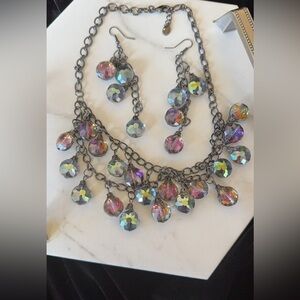 Beautiful multi colored 2 tier Loft Necklace and Earrings